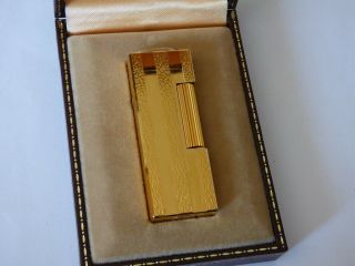 Dunhill Rollagas Lighter Gold Plated Fine Bark With Smooth Vertical Lines Boxed