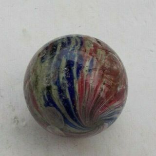 Vintage Antique 2 " German Ribbon Core Shooter Marble Swirl Red White Blue Large