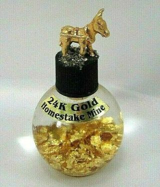 Vtg 24k Gold Flakes Bottle Mule Donkey South Dakota 1976 Centennial