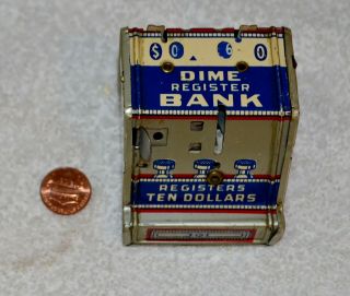 Vintage Tin " Dime Register Bank " 1930 