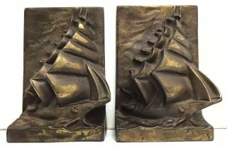 Vintage Brass Old Tall Sailing Ship Nautical Bookends Book Ends 7” Tall,  7 Lbs