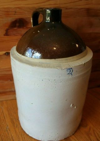 Jug Salt Glaze 2 Tone Crock Stoneware Moonshine Whiskey 3 Gallon Antique Vintage
