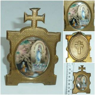 French Antique Religious Reliquary Virgin Mary Lourdes 1858 Plaque Porcelain