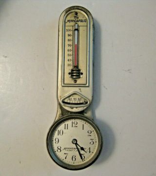 Vintage The Minneapolis 8 Day 7 Jewel Wall Clock Thermometer Thermostat