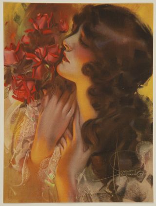 Rare Vintage Rolf Armstrong 1920s Pin - Up Print Art Deco Brunette The Dream Girl