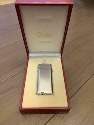 Vintage Cartier Gas Lighter Swiss Made Silver Godron