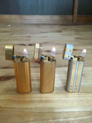 Vintage Cartier Gas Lighter Swiss Made Gold Silver 3 Piece Set
