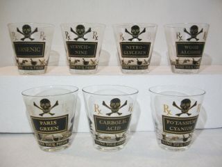Vintage Georges Briard Cocktail Glasses - Set Of (7) - " Name Your Poison "