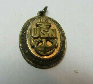 Vintage Wwii Ww2 Us Navy Usn Anchor Gf On Sterling Silver Sweetheart Pendant