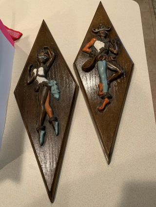 Vintage Mid Century Modern Jesters American Wall Plaques By Turner Mfg.  Co