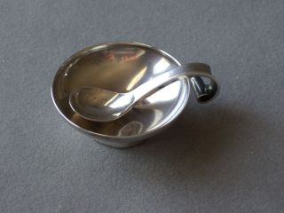 Vintage Sterling Silver Salt Dip And Curved Handle Spoon Three Crown Hallmark