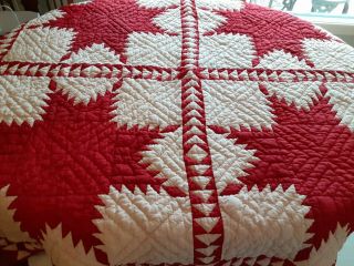 Vintage Red White Machine Pieced Hand Quilted Throw Quilt 58 X 58 Christmas