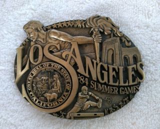 Vintage 1984 Olympic Summer Games Track And Field Belt Buckle Los Angeles Euc