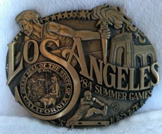 Vintage 1984 Olympic Summer Games Track And Field Belt Buckle Los Angeles EUC 2