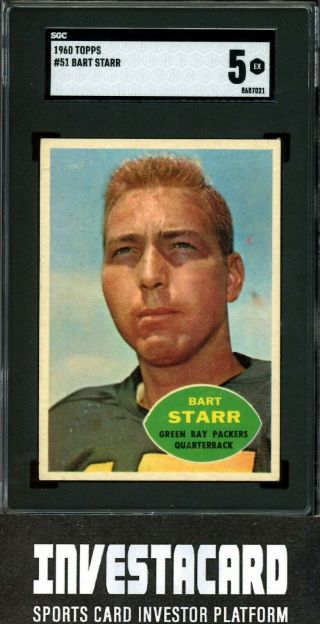 1960 Topps Vintage Football Bart Starr 51 Packers Sgc 5 Invest