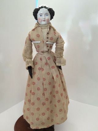 22”antique1860 China Head Flat Top High Brow German Doll Cloth Body Leather Hand