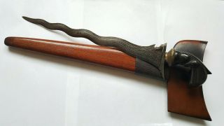 Antique Vintage Indonesian Javanese Malayan Carved Wood Kris Keris Knife Dagger