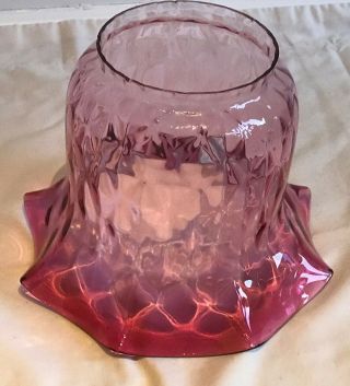 Cranberry Glass Dimple Oil Lamp Shade With Crimped Edging
