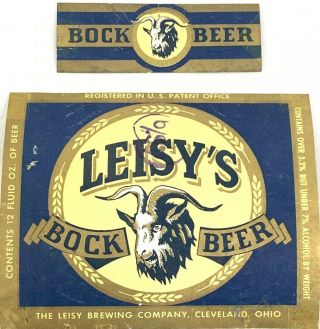 Vintage Leisy’s Bock Beer Bottle Label Cleveland Ohio Ram With Neckband