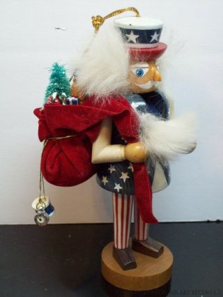 Vintage Uncle Sam Santa Nutcracker Wooden Figure Toy Bag Tree Christmas Ornament