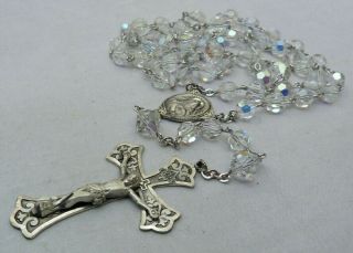 VINTAGE SIGNED CHAPEL STERLING SILVER AURORA BOREALIS CRYSTAL ROSARY BEADS 2