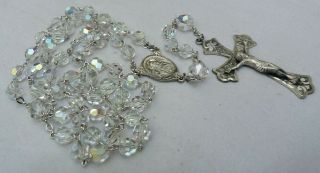 VINTAGE SIGNED CHAPEL STERLING SILVER AURORA BOREALIS CRYSTAL ROSARY BEADS 3