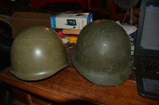 2 Vintage Military Helmets One Is Metal