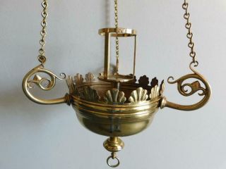 Huge Antique Brass Hanging Catholic? Church Memorial Candle Holder 1909 Gothic