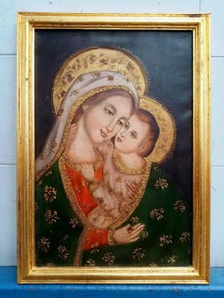Antique Early 19th Century Religious Oil On Canvas Painting With Frame
