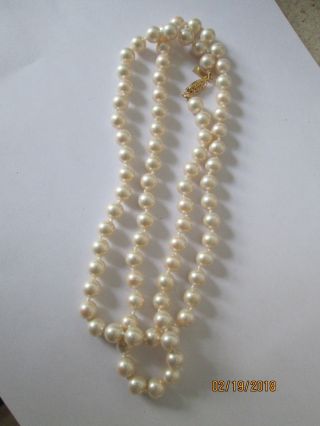 Vintage Estate Signed Marvella Knotted Faux Cream Pearl 30 " Long Necklace