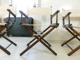 4 Mid Century Vintage Director Chair Set Folding White Brown Walnut Finish Wood