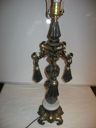 Vintage Hollywood Regency Art Deco Table Lamp Lucite Prisms Metal,  Marble