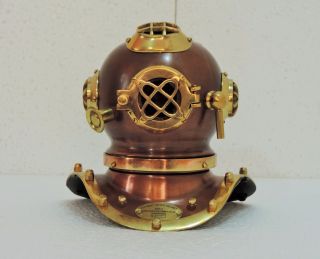 Antique Brass Mini Diving Divers Helmet Vintage Nj Us Navy Scuba Model N
