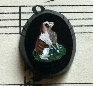 Small Miniature Antique Italian Micro Mosaic Plaque Spaniel Dog C1880