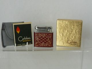 Vintage Colibri Monopol Pocket Lighter Red Gold Box Instructions Pouch -