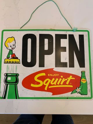 Vintage Squirt Open Closed Sign With Bottle And Squirt Boy Dated 1962 13 " X 10 "