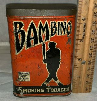 Antique Bambino Tobacco Tin Litho Vertical Pocket Can Babe Ruth Yankees Baseball