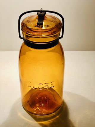 Globe Amber Quart Antique Fruit Jar