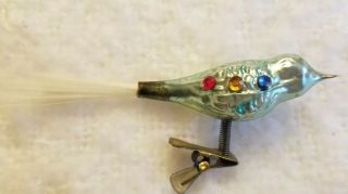 Vintage Antique Christmas Clip On Blue Bird Mercury Spun Glass Ornament Germany