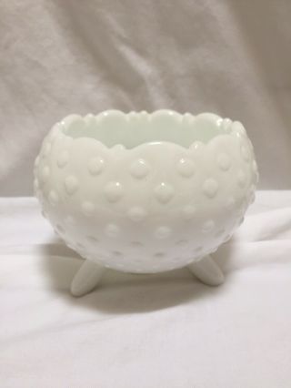Vintage Fenton White Milk Glass Hobnail Decorative Bowl,  Footed