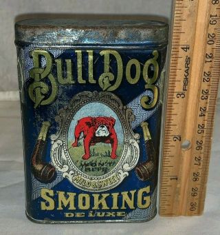 Antique Bull Dog Smoking Tobacco Tin Litho Vertical Pocket Can Covington Ky Pipe
