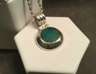 Vintage Retro 925 Sterling Silver Round Inset Turquoise Pendant Necklace 19.  5” 3