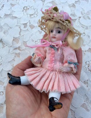 Antique German Bisque154 Mignonette Doll Booties Glass Eyes Feathered Brow