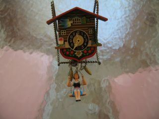 Cute Vintage Miniature German Chalet Cuckoo Clock With Mushroom And Bluebird
