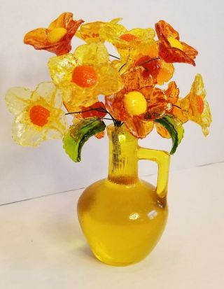 Vtg Mcm Lucite Acrylic Plastic Flower Daisy Bouquet Sculpture 12 Flowers In Jug