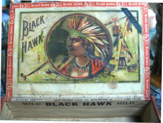 Vintage Wood Black Hawk Cigar Box Andy Dehner Cigar Burlington Ia Indian Chief