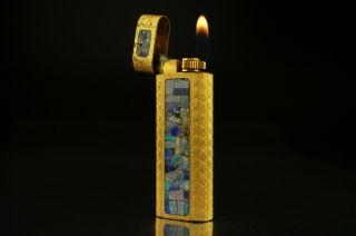 Cartier Gas Lighter Paris Opal mosaic & Gold color Oval Vintage A24 2