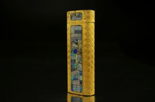 Cartier Gas Lighter Paris Opal mosaic & Gold color Oval Vintage A24 3