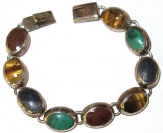 Vintage Mexico Sterling Silver Bracelet W/multicolor Stones Signed Mws 33,  G L2