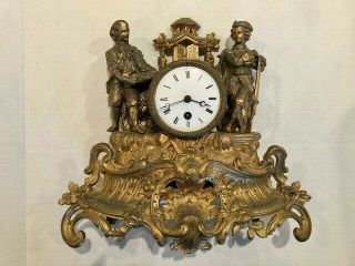 Antique Philippe Mourey 1800s French Gilt Mantle Clock - For Restoration